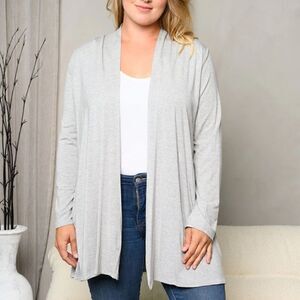 NEW PLUS Size Open Front Long Sleeved Grey Cardigan Sweater Boho Casual